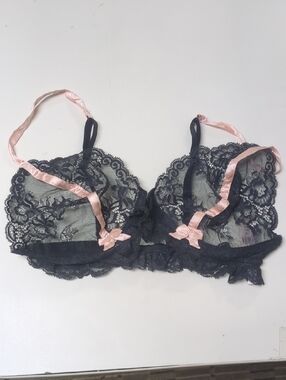 Black Lace Bra with Satin Trim 38C